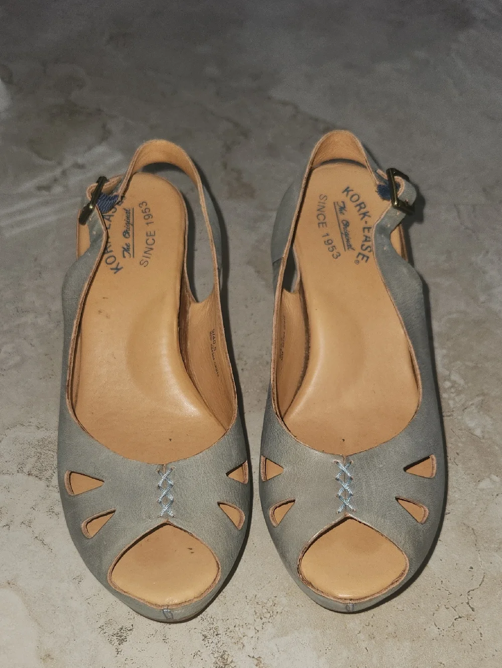 Kork-Ease Women's Gray Peep Toe Slingback Sandals - Picture 1 of 7